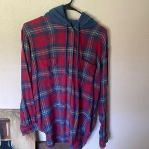 Hooded long sleeve flannel